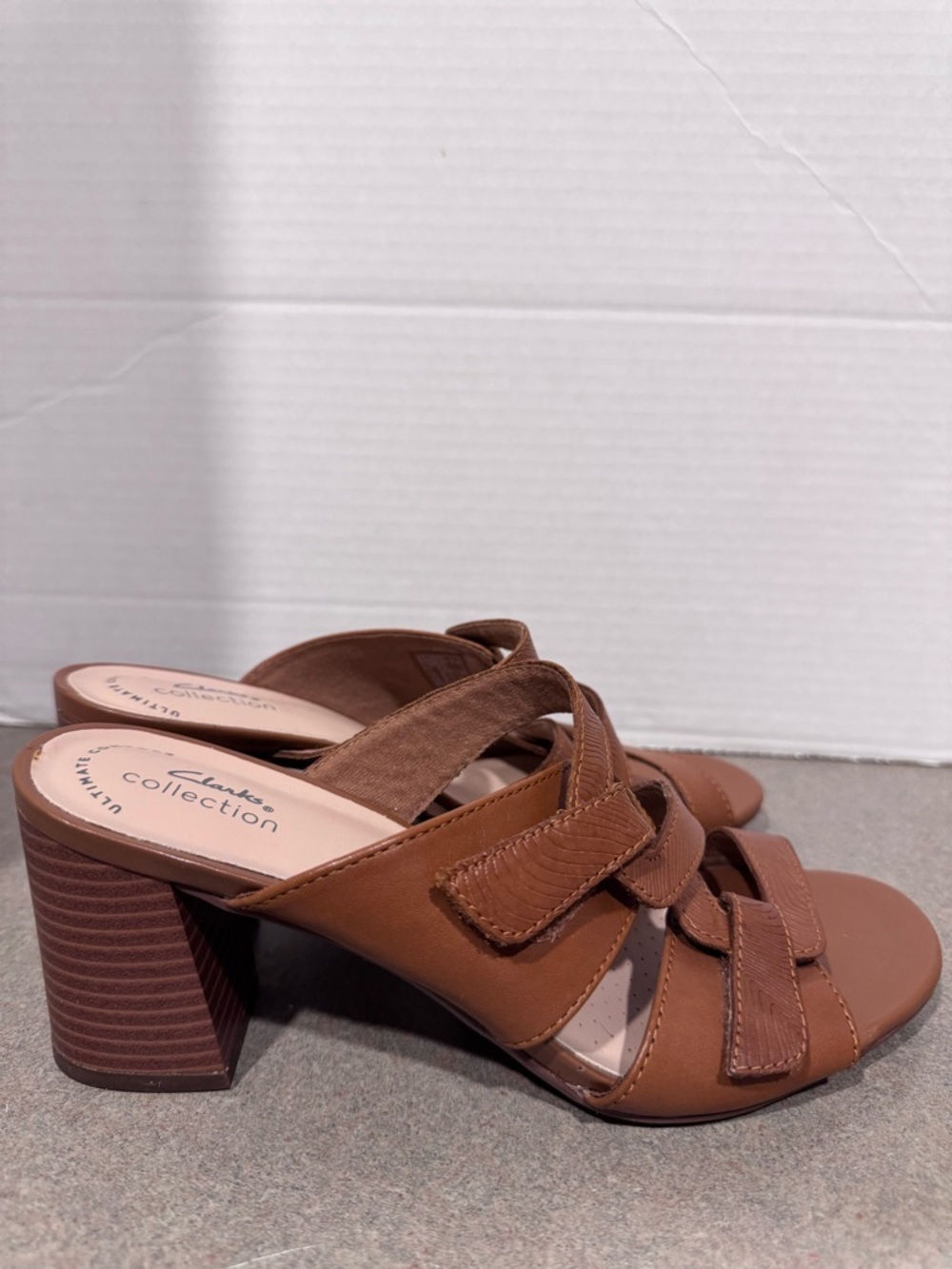 Clarks Tan Jocelyne Rose Strappy Leather Block Heel Sandals
